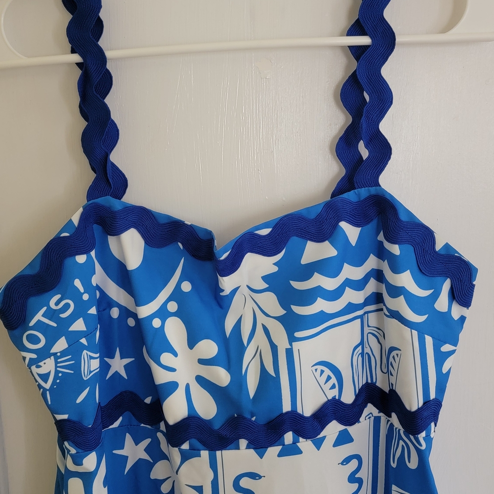 Blue and White Tropical Maxi Dress - Size Large